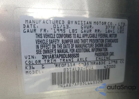 2013 Nissan Sentra S from USA, damaged, VIN 3N1AB7AP8DL665520